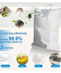 Five Pack Dust Filter Bags Compatible With CT26 CT26E CT36 CT36E Vacuum Cleaners showing filtration efficiency at 0.3 microns