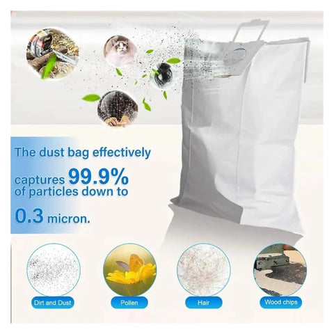 Five Pack Dust Filter Bags Compatible With CT26 CT26E CT36 CT36E Vacuum Cleaners showing filtration efficiency at 0.3 microns