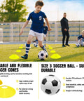 Boy playing with Backyard Kids Soccer Goal Set 2 Pack 4x3 Ft Portable Pop Up Net With Soccer Ball And Cones Complete Training Equipment For Youth And Toddlers Easy Setup For Outdoor Fun And Team Practice in park.