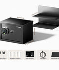 20 Lb Smart Biometric Safe With Fingerprint Lock For Quick No Fuss Access And Real Security, includes dimensions and accessories
