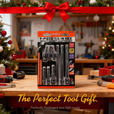 Impact Drill Socket Adapter Set With Universal Joints, 9-Piece Driver Socket Adapters For 1/4, 3/8, And 1/2 Inch in packaging