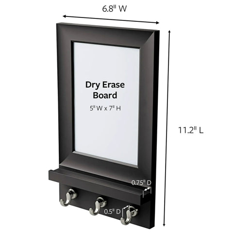 Slate Dry Erase Message Center With Key Hooks, One Message Hub With Eight Medium Strips, Damage Free Wall Mount. Size visible.