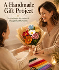 Two women exchanging a bouquet made from the DIY Pipe Cleaner Flower Kit For Adults With Step By Step Video Tutorials 600 Piece Chenille Stem Craft Set For Beginners Create Handmade Forever Bouquets With 30 Thick Stems Stamens Tapes And Glue Sticks