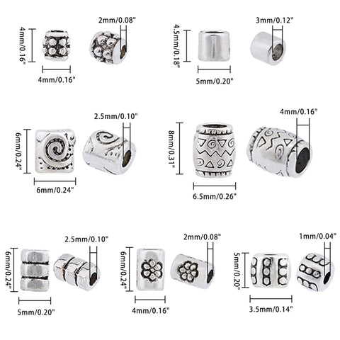 260 Pcs Tibetan Spacer Beads Set 7 Styles Antique Silver Column Tube Metal Spacers For Bracelet Necklace Jewelry Making