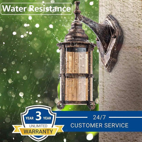 Outdoor Wall Lanterns 2 Pack Industrial Rustic Porch Light Golden Bronze Exterior Wall Sconces With Amber Glass Shade