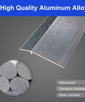 The Heavy Duty Aluminum Transition Strip 36 Inch Doorway Ramp Reducer For Wheelchair Thresholds Smooth Ride Aviation Solid Gray Aluminum Flooring Quick Install, showing high-quality aluminum alloy with textured surface.