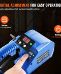 Digital control panel of Top Shelf Portable Electric Strapping Machine For Smooth PP And PET Banding Operations With Dual Rechargeable Batteries.