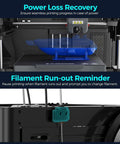 Adventurer 5M 3D Printer With Fully Auto Leveling System And CoreXY Structure, showing power loss recovery and filament run-out reminder features