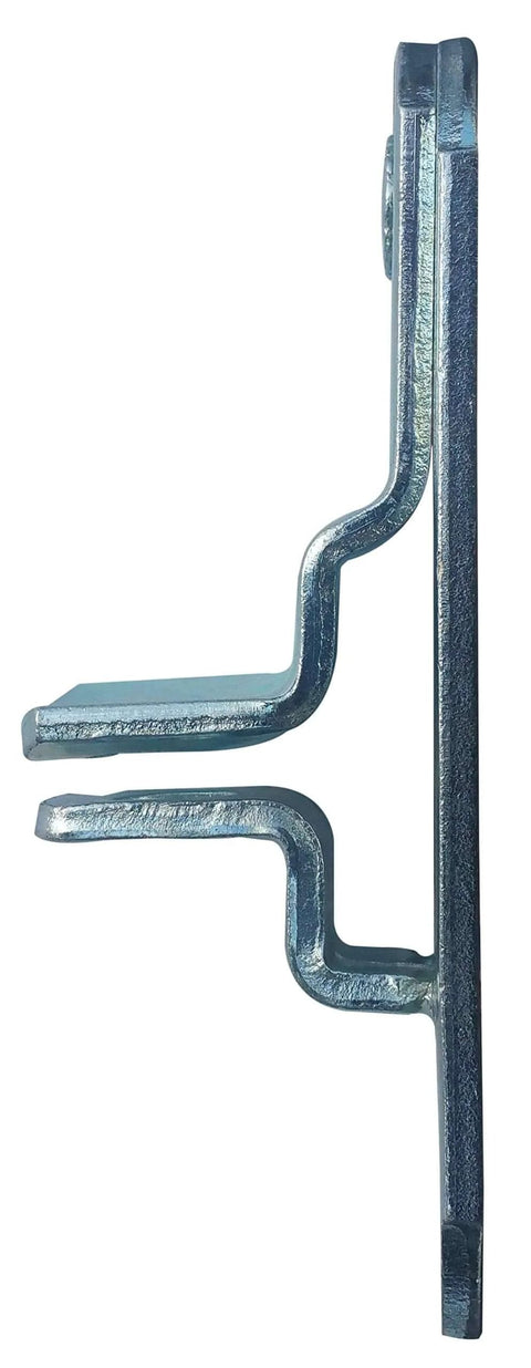 Side view of Trailer Door And Ramp Locking Hasp With 4 Inch Mounting Cam Lock Latch Keeper. Zinc plated, designed for secure latching.