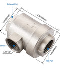 Two Way Pneumatic Quick Exhaust Valve 1/2 PT 19mm Inlet and Two Out Air Valve Brass Body with NBR Seal, ports labeled
