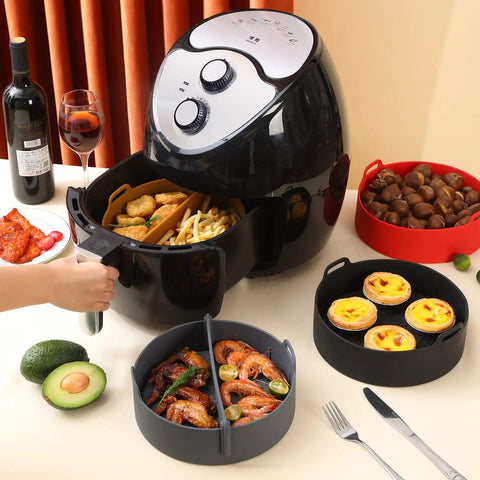 Air Fryer Silicone Liners Set For 5 Qt And Up Game-Changing Nonstick Food Grade Silicone Basket Liners with Split Strip in use