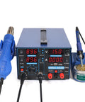 All In One Soldering Station With Hot Air Rework, Power Supply And USB 3A Output, 0 To 3A And 0 To 15V, on bench with tools