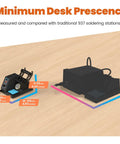 Big Power 110W Soldering Station Kit with compact size compared to traditional 937 model, highlighting minimum desk presence.