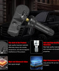 4 Pack Pre Programmed 433MHz TPMS Sensors For Chrysler Dodge Jeep Ram Fiat Tire Pressure Monitoring Sensor Kit Plug N Play For 300 Challenger Durango Journey Wrangler Grand Cherokee Ram 1500 2500 black TPMS sensor close-up