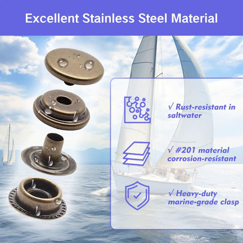 Badass Marine Grade Stainless Steel Snap Fasteners 120 Piece Heavy Duty Press Stud Kit showing rust-resistant snap buttons.