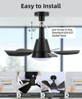 Lit 2 In 1 Socket Ceiling Fan With Light And Remote, showing installation steps, 16.5-inch diameter, 4.72-inch extender, black finish