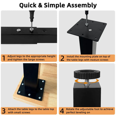 Quick assembly guide for Adjustable Square Table Legs For DIY Desks And Home Office Tables 24 To 40 Inch Height 60 To 100 Cm Black