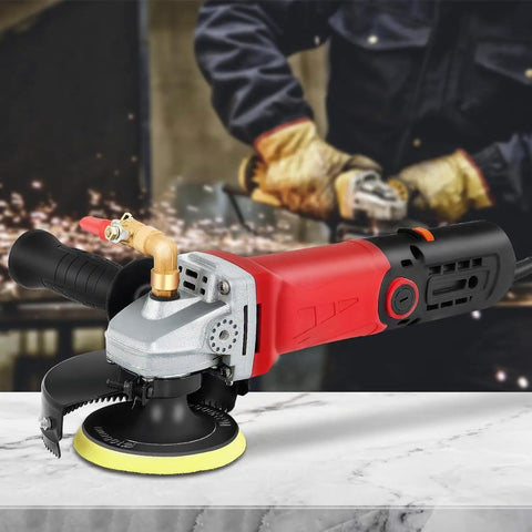 Wet Polisher 860W 110V With 4 Inch Diamond Pad on marble surface, ideal for polishing concrete, marble, granite, and ceramic tiles.