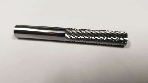Close-up of One Fourth Inch Cylinder Double Cut Solid Carbide Burr SA-1L For Metalworking And Jewelry Making on a white background.