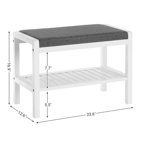 Comfy Cushioned Shoe Bench With Storage Shelf And Padded Seat, Heavy-Duty Entryway Organizer That Holds Up To 350 Lbs, Gray And White