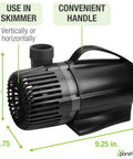 Waterfall Pond Pump 2300 GPH With Anti Clog Technology Energy Efficient And Quiet Easy Assembly With Convenient Handle