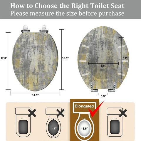 Quiet Close Resin Elongated Toilet Seat for Bathroom dimensions guide, showing size specifications and measurement tips.