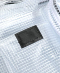Close-up view of the Clear Antistatic Crossbody Tool Bag Hella Durable Cold Pvc Build detailing the mesh and velcro sections.
