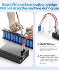 Hands using 9000W Battery Spot Welder with Dual Pulse Output for cylindrical cells, illustrating weld precision and stability.