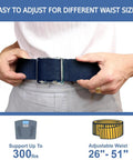 Seven Handle Gait Belt for Seniors Easy Quick Release Transfer Belt With buckle shown on person, fits waist 26-51 inches