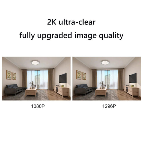 Comparison of living room in 1080P and 1296P quality with 360 Degree All-In-One Home Security Cam 2K With AI Human Detection.