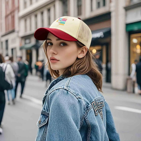 Woman wearing breathable women's outdoor trucker hat with adjustable strap lightweight mesh crown all day comfort for sun hiking