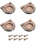 Set Of 4 Flush Pull Handles Hidden Recessed Cabinet Door Pull Rings With Screws 1.38 Inch Copper Zinc Alloy For Drawers Cupboards Dresser Modern Hardware Upgrade, showing four copper finish handles with screws.