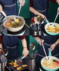 Stainless Steel 13 Piece All In One Kitchen Utensils Set With Holder Nonstick Heat Resistant Dishwasher Safe Includes pasta server, ladle.