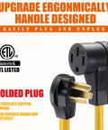 Ergonomically designed handle of 25 Foot Nema 10-30P To 14-50R EV Charger Cord Straight Up Tough Dryer Outlet Adapter.