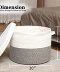 White brown Cozy Rope Blanket Basket with soft lid, 20x15 inches, durable cotton craft for storage in living room and bedroom.