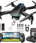 Camera Drone For Adults 1080P HD Foldable Quadcopter With 2 Batteries Carrying Case Propellers shown with accessories