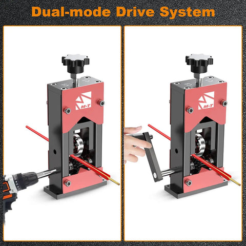 Go-To Manual Wire Stripper Machine with dual-drive system, shown with drill and hand crank options for stripping 0.06-1.18 inch wires.