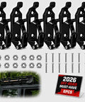 Six Pack Shovel Mounts for Truck Bed and Roof Rack Heavy Duty Tool Holder Kit with brackets, nuts, bolts, and mounting setup.