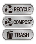 3 Pack Recycle Stickers For Trash Bins Self Adhesive Waterproof Brushed Silver Compost And Recycling Indoor Outdoor Use For Kitchen Office Garbage Cans