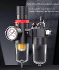 Premium 35 Liter Grease Transfer Pump With 13 Foot Hose And High Pressure Valve For 5 Gallon Drums showing filtration and pressure gauge.