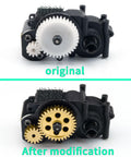 Comparison of original plastic gears and modified Brass 32T Spur Gear and 15T Pinion Transmission Conversion Kit for RC crawlers
