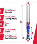 Diagram of Spektra Extreme Tool Life Solid Carbide CNC Compression Spiral Router Bit 46170 K with dimensions and features displayed.