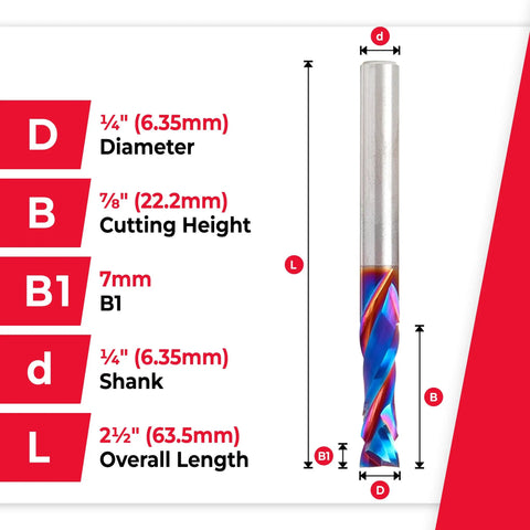 Diagram of Spektra Extreme Tool Life Solid Carbide CNC Compression Spiral Router Bit 46170 K with dimensions and features displayed.
