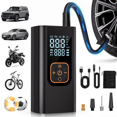 Portable Tire Inflator Air Compressor 180 PSI With Digital Pressure Gauge And LED Light, 12V DC Car Adapter, accessories