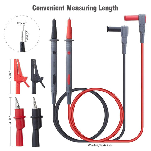 Soft Silicone Test Lead Kit With Threaded Safety Alligator Clips, Dual Color Insulated Pro Grade Leads For Multimeters, CAT III 1000V And CAT IV 600V, Compatible With Fluke, AstroAI, KAIWEETS, Innova, showing cables and clips