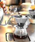 Stainless Steel Pour Over Coffee Filter Dripper For One To Two Cups, Paperless Reusable Coffee Maker on glass carafe