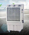 Portable Evaporative Air Cooler With Three Adjustable Speeds And Remote Control on wheels, designed for outdoor use.