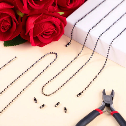 65 Ft Ball Bead Chain Roll In Black With 40 Ball Connectors And Pliers For Necklace Hanging Ornaments Key Chains Dog Tags And Pet Tags Easy Cuttable 2 4mm Bead Link DIY Craft Kit, black iron chain with connectors and pliers