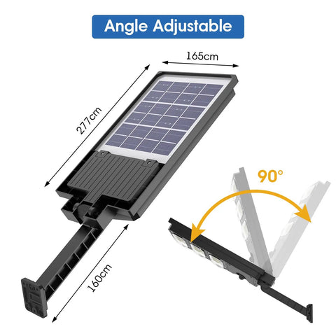 Hella Bright 150W Solar Flood Lights Outdoor With Motion Sensor adjustable angle view image showing dimensions