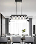 Matte Black Industrial 4 Light Pendant Lighting For Kitchen Island Linear Hanging Light Fixture With Adjustable Rods above table